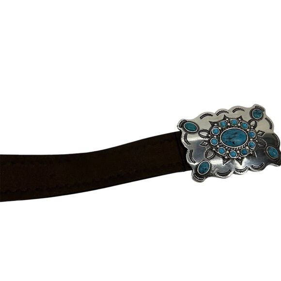 GUESS Accessories - GUESS Woman's Brown Leather Belt w/ Turquoise Buckle Size Large Western Vintage